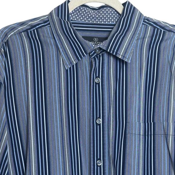 Bugatchi Uomo Blue Striped Button Down Dress Shirt sz XXL EUC - Picture 2 of 8